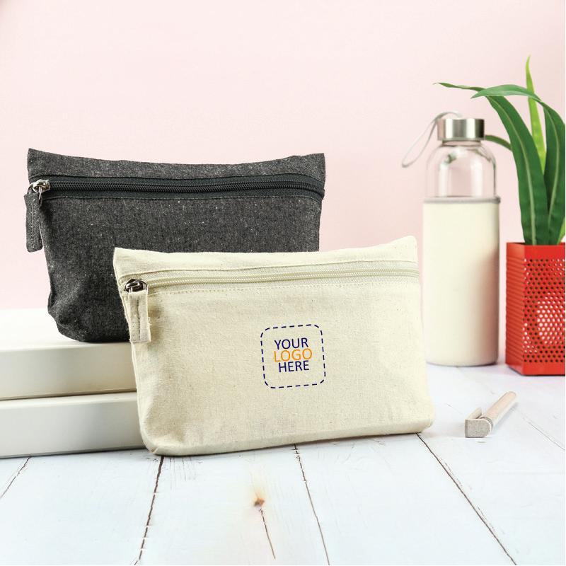 Cotton Pouch With Front Zipper With Logo